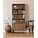 Βιβλιοθήκη Rea καρυδί μαύρο μελαμίνη μεταλλικά πόδια 80x36x182εκ ed294