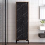 Ντουλάπι μπάνιου Berlin καρυδί μαύρη Marble μελαμίνη 60x35x200cm μεταλλικά πόδια ed3055 - Image 5