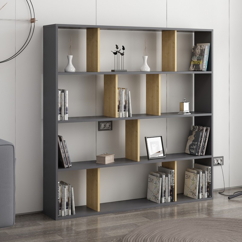 3091_0-800x800 Βιβλιοθήκη Hodbi ανθρακί δρυς μελαμίνη 145 2x25x145εκ ed3091 - Image 1