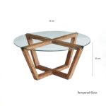 Τραπέζι σαλονιού Drone καρυδί μασιφ ξύλο επιφάνεια γυαλί 75x75x35cm ed3282 - Image 2