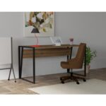 Γραφείο Lettera καρυδί μαύρο χρώμα μέταλλο 140x70x74cm ed3404