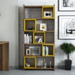 Βιβλιοθήκη Box καρυδί κίτρινο χρώμα μελαμίνη 80x22x170cm ed3453 - Image 5