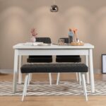 Τραπεζαρία 4 τεμαχίων Costa άσπρο ανθρακί χρώμα μελαμίνη με ξ΄υλινα πόδια ed4145