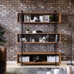 Βιβλιοθήκη Duvar καρυδί μελαμίνη μεταλλικά πόδια 140x34x180εκ ed417