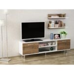 Έπιπλο TV Cezena χρώμα καρυδί λευκό 150x29 5x43cm ed4351 - Image 5