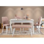 Τραπεζαρία 6 τεμαχίων Costa άσπρο χρώμα μελαμίνη με ξ΄υλινα πόδια 120x75cm ed4770