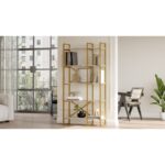 Βιβλιοθήκη Mare άσπρο μαρμάρο χρυσό μελαμίνη μεταλλικός σκελετός 87 5x30x175εκ ed4845 - Image 4