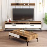 Σετ επίπλων σαλονιού Istanbul καρυδί άσπρη μελαμίνη 180x35x47cm μεταλλικά πόδια ed4879