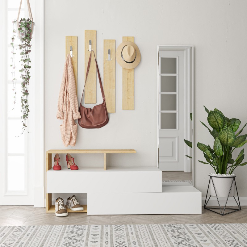 504_0-800x800 Έπιπλο εισόδου Ramda άσπρο δρυς μελαμίνη καθρέπτης 137x35x54 5εκ ed504 - Image 1