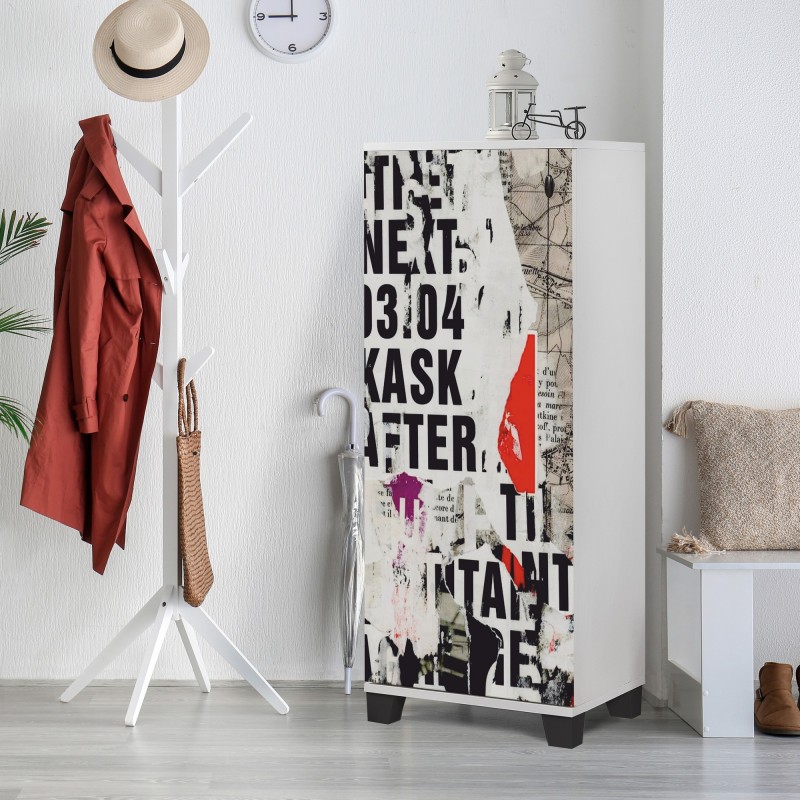 5156_0-800x800 STELLA ΠΑΠΟΥΤΣΟΘΗΚΗ ΛΕΥΚΟ ΜΑΥΡΟ ΜΕΛΑΜΙΝΗ 50x38xH127cm ed5156 - Image 1