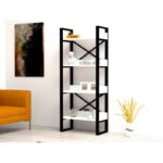 Βιβλιοθήκη Adisa άσπρο μελαμίνη μεταλλικός σκελετός 63x32x150εκ ed5226