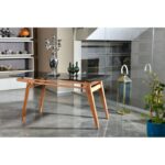 Τραπέζι Sole oak χρώμα ξύλο γυαλί 160x80x75cm ed5391