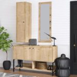 Έπιπλο εισόδου Chumo  Sapphire Oak μελαμίνη μεταλλικά πόδια και καθρέπτη 120x35x90εκ ed5518 - Image 4