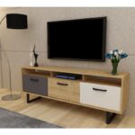 Έπιπλο tv Lida λευκό oak ανθρακί χρώμα μελαμίνη 150x29 6x40cm ed5525