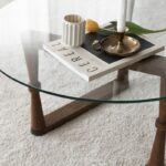 Τραπέζι σαλονιού Orta καρυδί ξύλο επιφάνεια γυαλί 80x80x41εκ ed5636 - Image 5