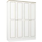 Ντουλάπα τετράφυλλη Ravenna άσπρη χρυσή μελαμίνη 140x47 2x194cm ed565 - Image 5