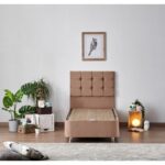 Βάση και κεφαλάρι Latte ανοιχτό καφέ χάλυβα μελαμίνη με στρώμα 90x190x38εκ ed5995 - Image 5