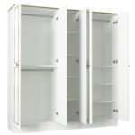 Ντουλάπα πεντάφυλλη Ravenna άσπρη χρυσή μελαμίνη 175x47 2x194cm ed606 - Image 4