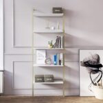 Βιβλιοθήκη Magliana άσπρο χρυσό μελαμίνη μεταλλικός σκελετός 66 5x29 5x180εκ ed6111