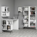 Set γραφείο και βιβλιοθήκη Mantallo 2 λευκό χρώμα μελαμίνη 120x60x78 8cm ed6636 - Image 5