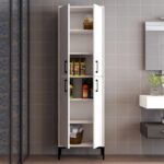 Ντουλάπι μπάνιου Berlin άσπρη μελαμίνη 60x35x200cm μεταλλικά πόδια ed676 - Image 5