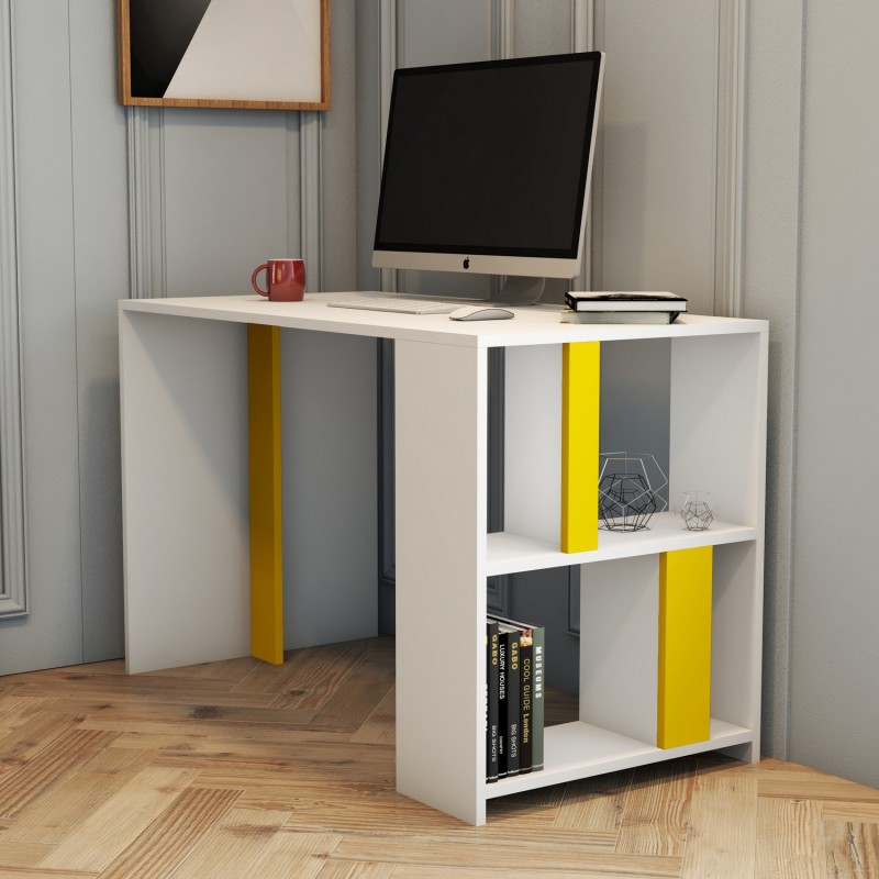 6855_0-800x800 Γραφείο Londra λευκό κίτρινο χρώμα μελαμίνη 120x60x75 4cm ed6855 - Image 1