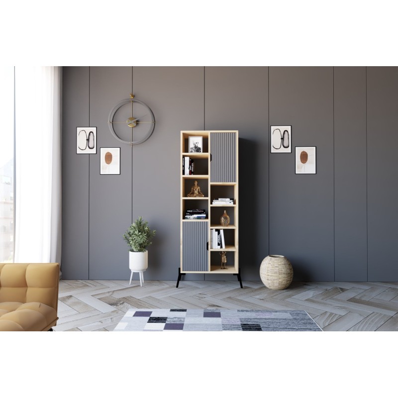 6936_0-800x800 Βιβλιοθήκη Otranto Sapphire δρυς ανθρακί μελαμίνη 58 6x30x160εκ ed6936 - Image 1