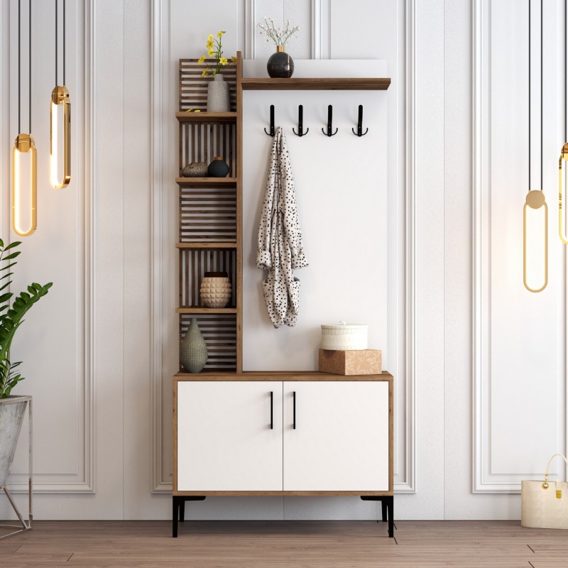 704_0-800x800 Έπιπλο εισόδου Viyana καρυδί άσπρο μελαμίνη μεταλλικά πόδια 90x35x200εκ ed704 - Image 1