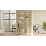 Βιβλιοθήκη Mare άσπρο χρυσό μελαμίνη μεταλλικός σκελετός 87 5x30x175εκ ed7076 - Image 4