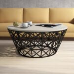 Τραπέζι σαλονιού Ferfor κρεμ μελαμίνη μεταλλικά πόδια 90x38x90εκ ed7262 - Image 5