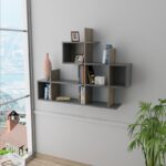 Ράφι τοίχου Lago ανθρακί καρυδί χρώμα 129x22x99cm ed7263