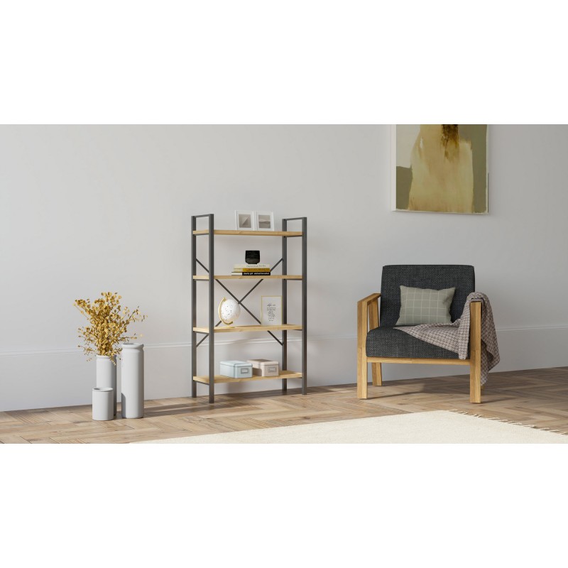 7532_0-800x800 Βιβλιοθήκη Mina Sapphire μελαμίνη μεταλλικό πλαίσιο 60x24x100εκ ed7532 - Image 1