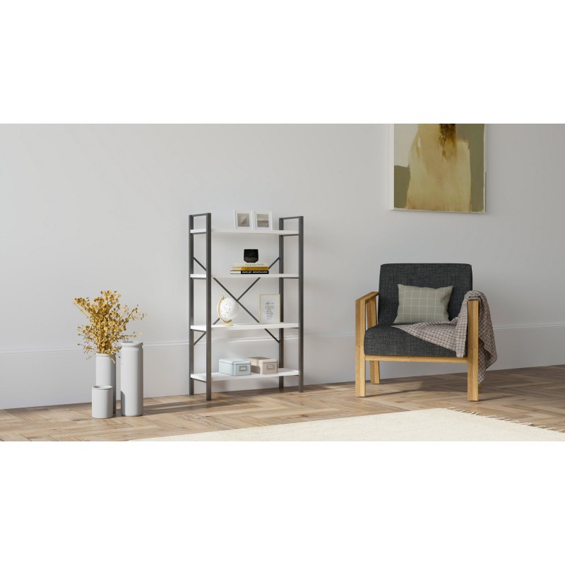 7533_0-800x800 Βιβλιοθήκη Mina άσπρο μελαμίνη μεταλλικό πλαίσιο 60x24x100εκ ed7533 - Image 1