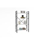 Βιβλιοθήκη Mina άσπρο μελαμίνη μεταλλικό πλαίσιο 60x24x100εκ ed7533 - Image 4