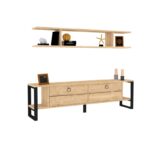 Έπιπλο τηλεόρασης Melis καρυδί μελαμίνη μεταλλικά πόδια 160x30x45cm ed7971 - Image 4