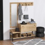 Έπιπλο εισόδου Nonso Sapphire Oak μελαμίνη μεταλλικά μαύρα ποδια με καθρέπτη και κρεμάστρα 120x35x70εκ ed79 - Image 5