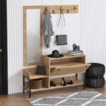 Έπιπλο εισόδου Nonso Sapphire Oak μελαμίνη μεταλλικά μαύρα ποδια με καθρέπτη και κρεμάστρα 120x35x70εκ ed79 - Image 4