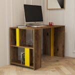 Γραφείο Londra καρυδί κίτρινο χρώμα μελαμίνη 120x60x75 4cm ed8015 - Image 5