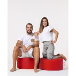 Πουφ Round κόκκινο ύφασμα 55x30cm ed8425 - Image 3