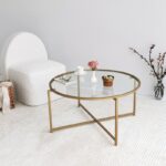 Τραπέζι σαλονιού Gold Sun χρυσό μεταλλικός σκελετός επιφάνεια γυαλί 83x83x40εκ ed891 - Image 5