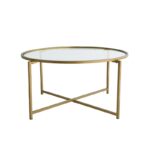 Τραπέζι σαλονιού Gold Sun χρυσό μεταλλικός σκελετός επιφάνεια γυαλί 83x83x40εκ ed891 - Image 4