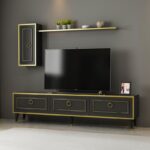 Έπιπλο tv Vale μαύρο χρυσό χρώμα μελαμίνη 180x29 5x45cm ed907