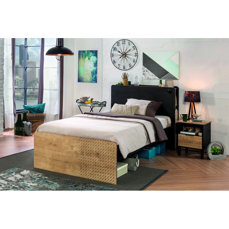 9299_0-800x800 Μονό κρεβάτι Black Bed δρυς μαύρο μελαμίνη 123x221x108εκ ed9299 - Image 1